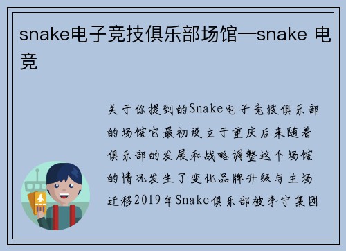 snake电子竞技俱乐部场馆—snake 电竞